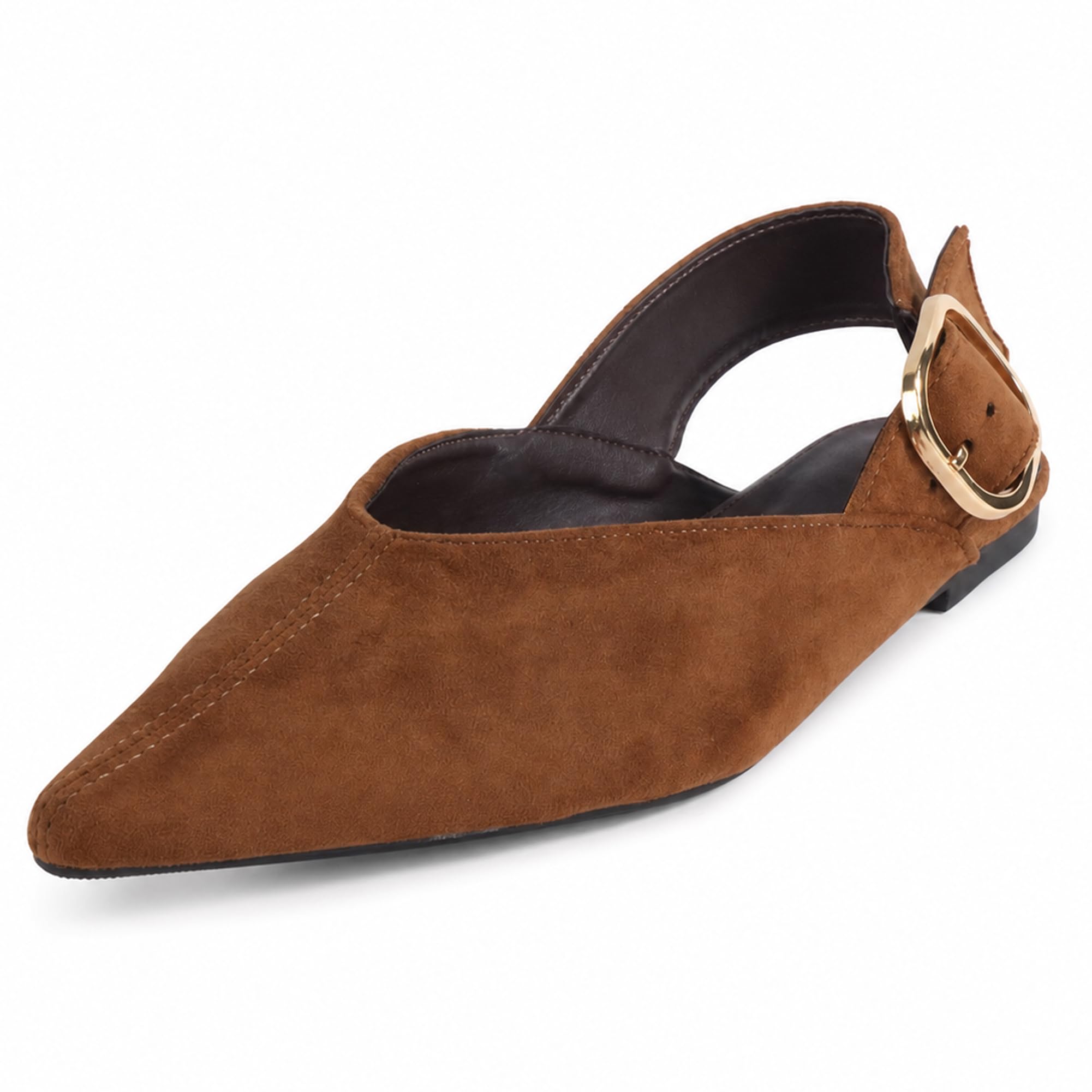 MISSCAI Slingback Donna a Punta Tacco 2 cm Scarpe Basse Comode | Ballerine donna, tallone aperto, fibbia regolabile, effetto scamosciato, scarpe basse eleganti per ufficio e tempo libero