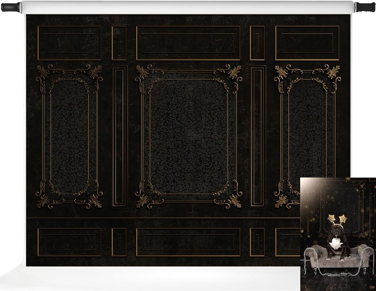 Kate Black Gold Classic Interior Backdrop European Vintage Floral Texture Wall Photography Backdrops Photo Studio Props, 7x5ft