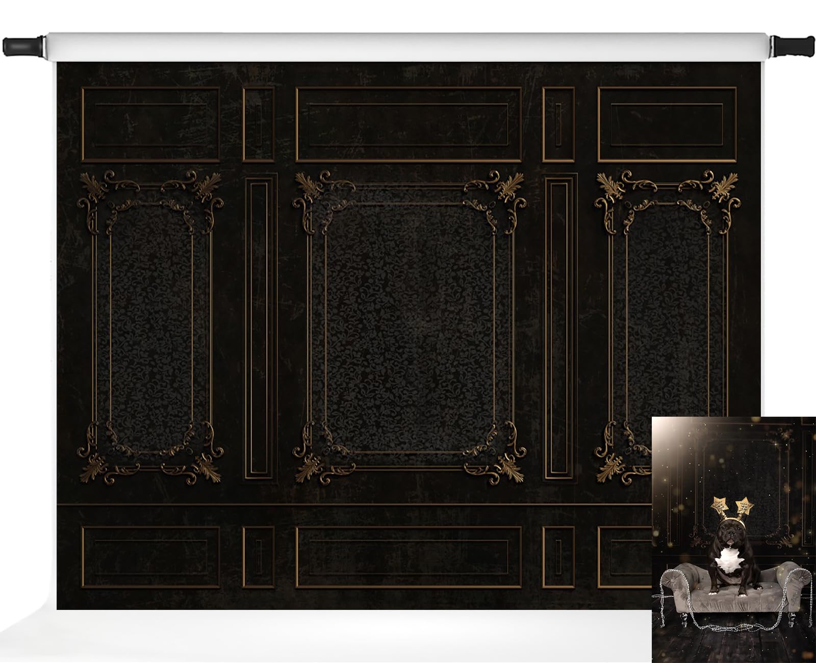 Kate Black Gold Classic Interior Backdrop European Vintage Floral Texture Wall Photography Backdrops Photo Studio Props, 7x5ft