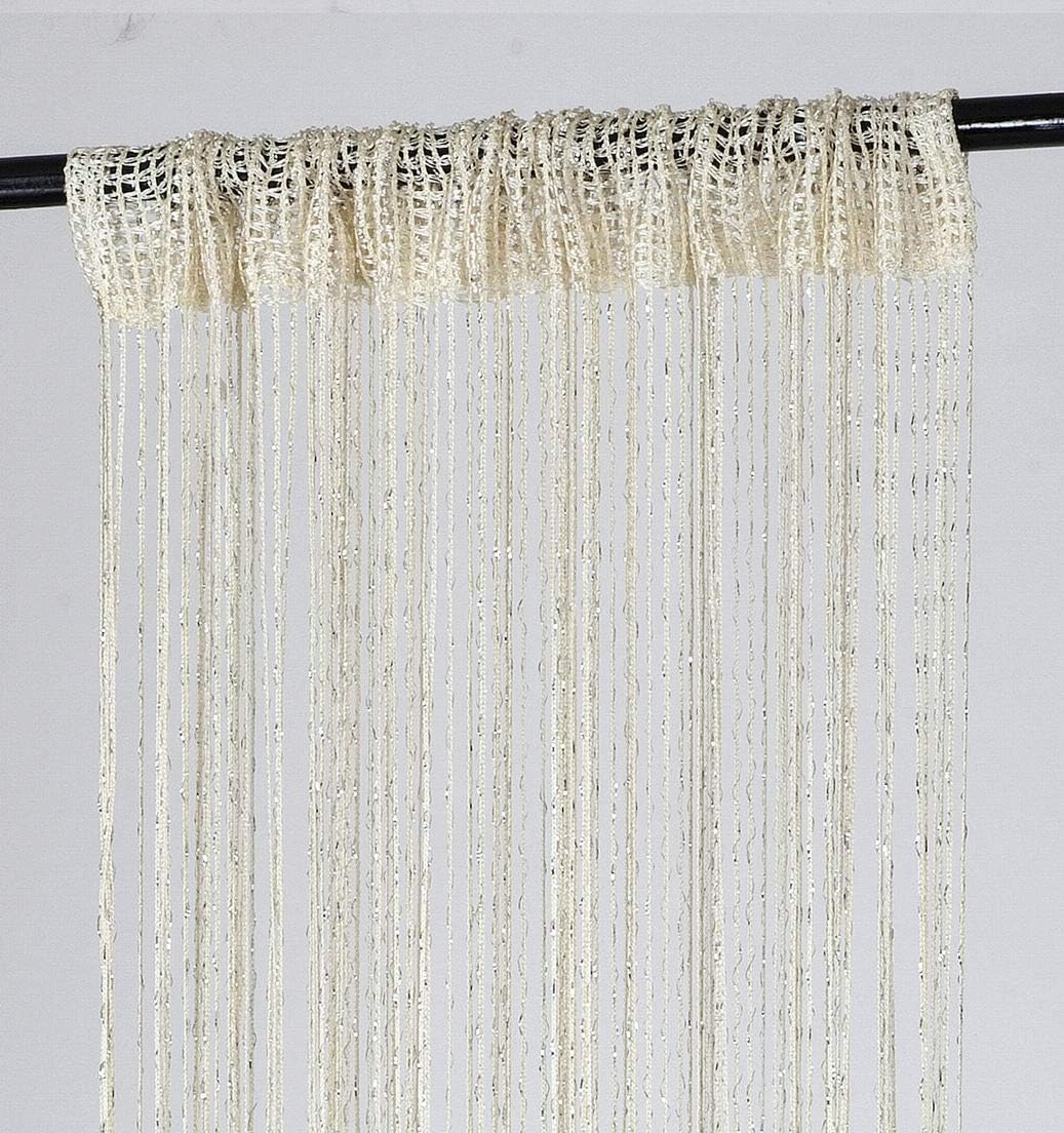 1 Piece Rod Pocket Decorative Door String Curtain Wall Panel Fringe Room Divider Blind Divider Tassel Screen Window Treatment Decor For Teenage Girls Bedroom Seguin Doorway Beads(4016-BEIGE.)