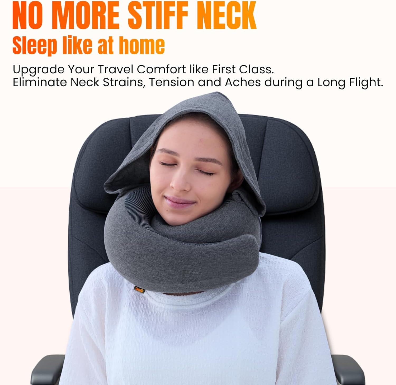 LOEXAIR™ Hooded Pro Travel Pillow - Memory Foam Neck Support Pillow for Airplane, Flight - Super-Soft Pure Cotton Fabric, Maximum Privacy & Light-Block Design, Lightweight Full Travel Kit - Dark Grey