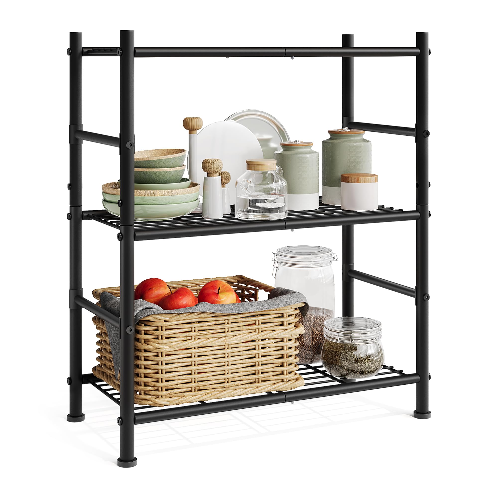 SONGMICS 3-Tier Shelving Unit, Steel Storage Rack, Easy Assembly, 60 x 30 x 77.5 cm, for Kitchen, Living Room, Bedroom, Matte Black, DAVIAN Collection BSC263BD01