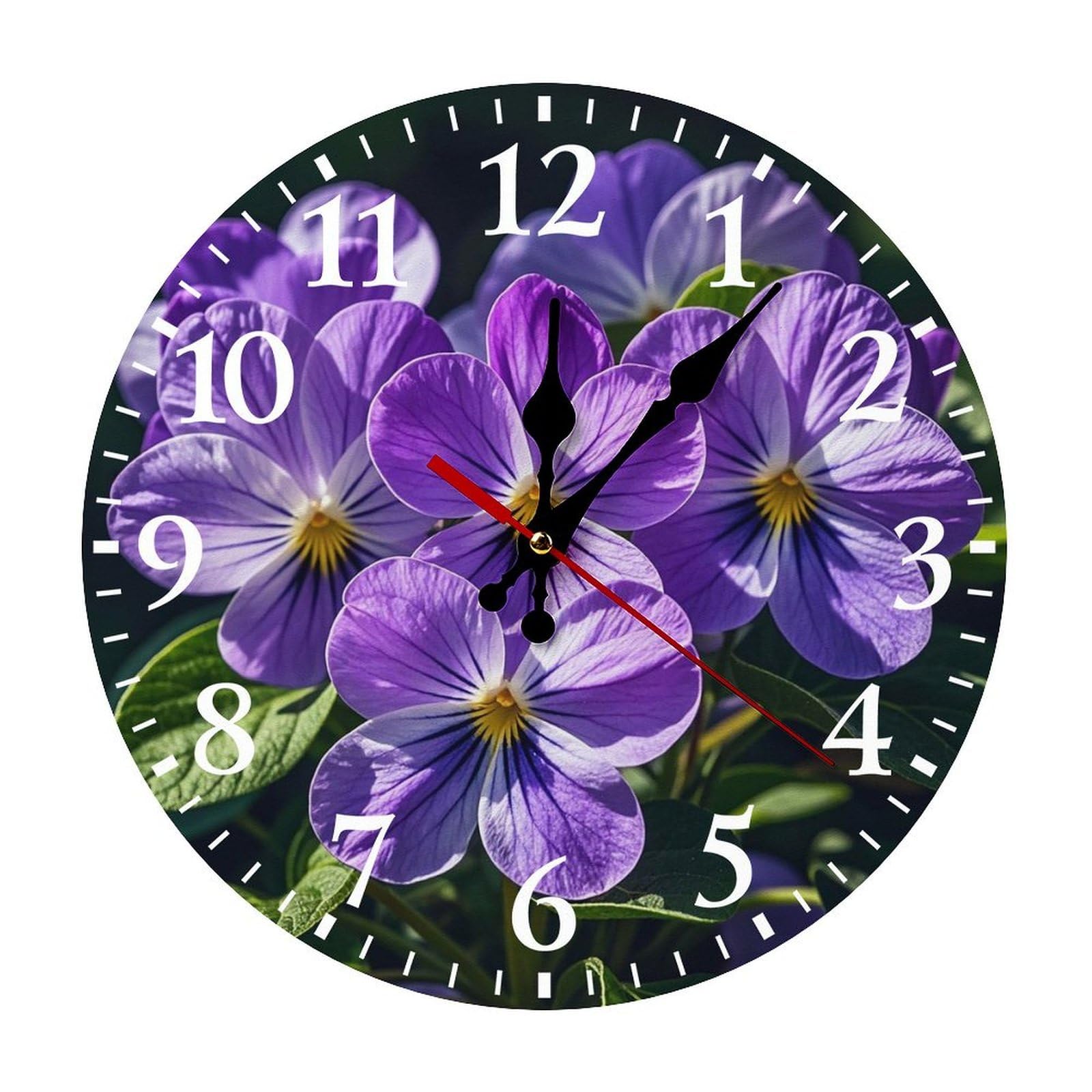 Horloge murale silencieuse sans tic-tac 30 cm Violets in Bloom pour chambre