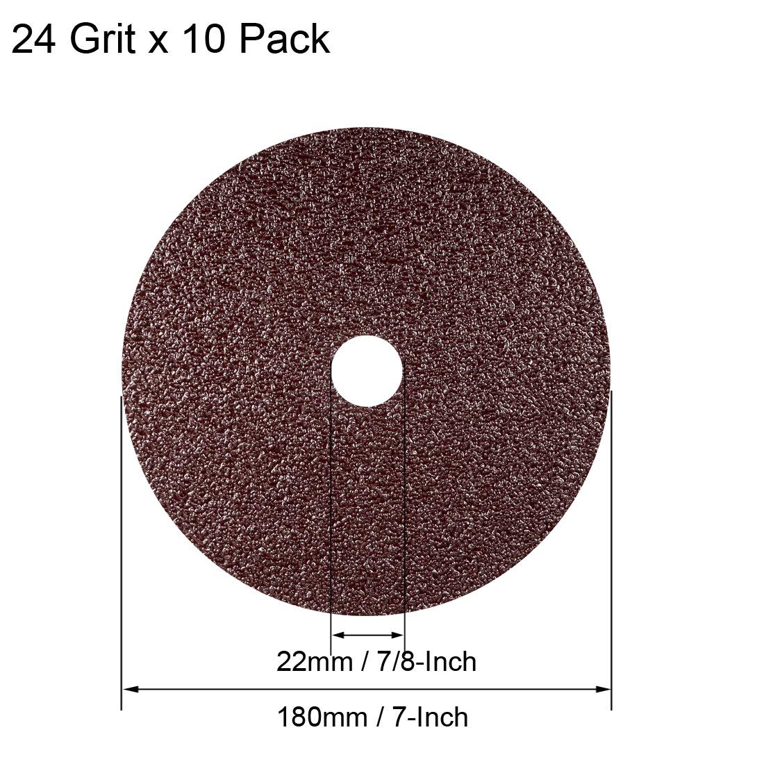 uxcell 7-Inch x 7/8-Inch Aluminum Oxide Resin Fiber Discs, Center Hole 24 Grit Sanding Grinding Discs, 10 Pack