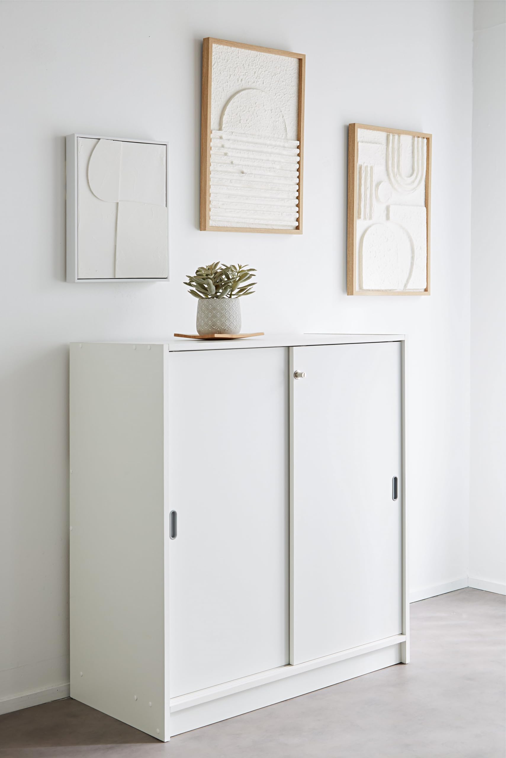 Armoire basse bois H 100 x L 90 cm portes coulissantes Essens (Blanc)