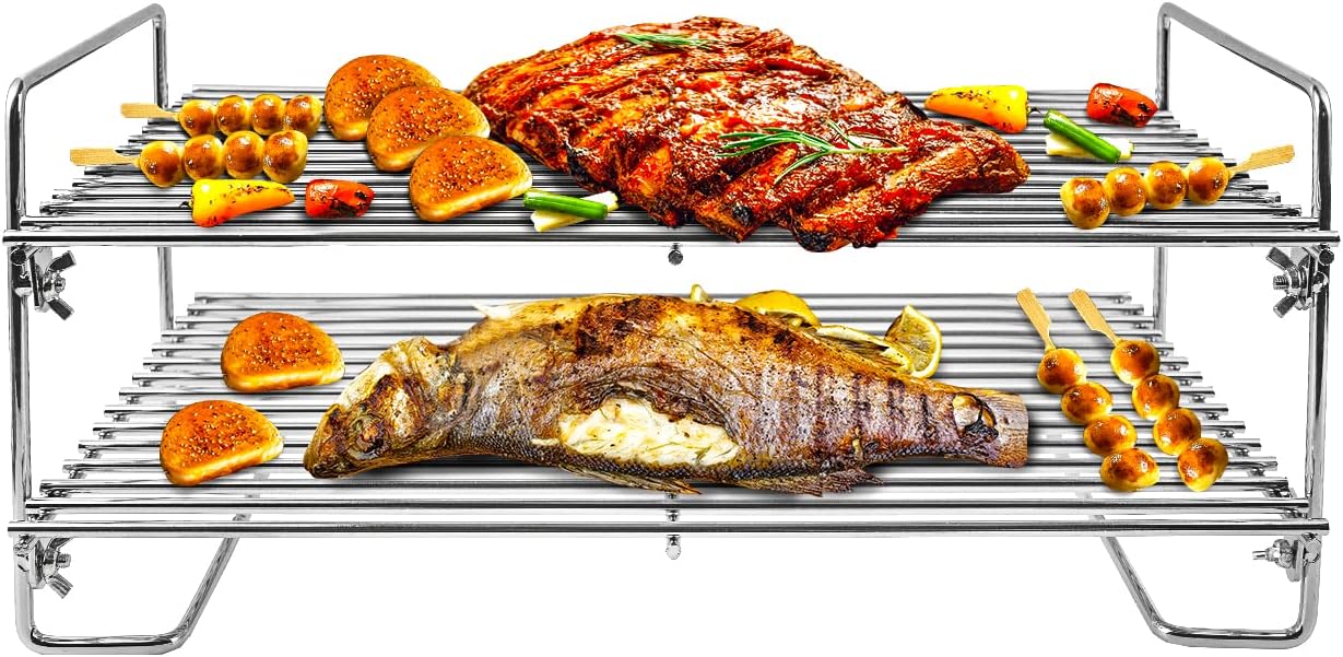 DcYourHome Double Layer Stainless Steel Smoke Shelf/Grill Warming Rack Foldable Multipurpose Jerky Rack for Traeger and Other Wood Pellet Grills & Gas Grills & Grill Grate Accessories : Patio, Lawn & Garden