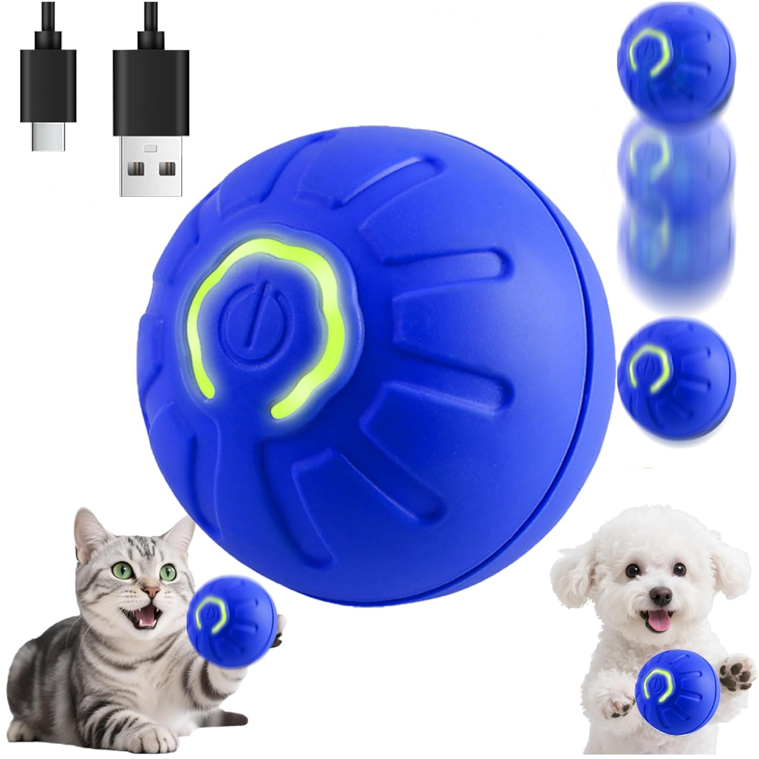 BIONEMAGILI Interactive Self-Moving Pet Toy Ball - Motion-Activated Auto Rolling Military-Grade Chew Resistant USB-C Rechargeable for Small Dogs