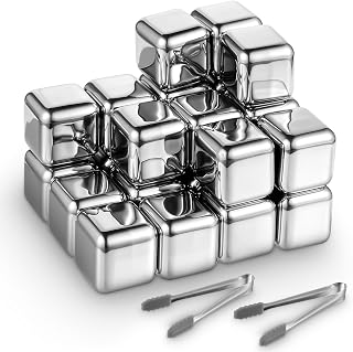 24 Pack Stainless Steel Ice Cubes, Reusable Metal Whiskey Stones High Cooling Chilling Rocks with Ice Tongs & Freezer Storage Box for Drinking Vodka Liqueurs Wine Beverage Juice Soda