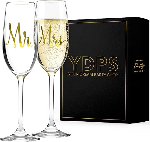 Miniatura 7 de Your Dream Party Shop Copas de champán Mr. and Mrs. de 6 onzas cada una, juego de copas de boda para novia y novio, copas perfectas para brindis de