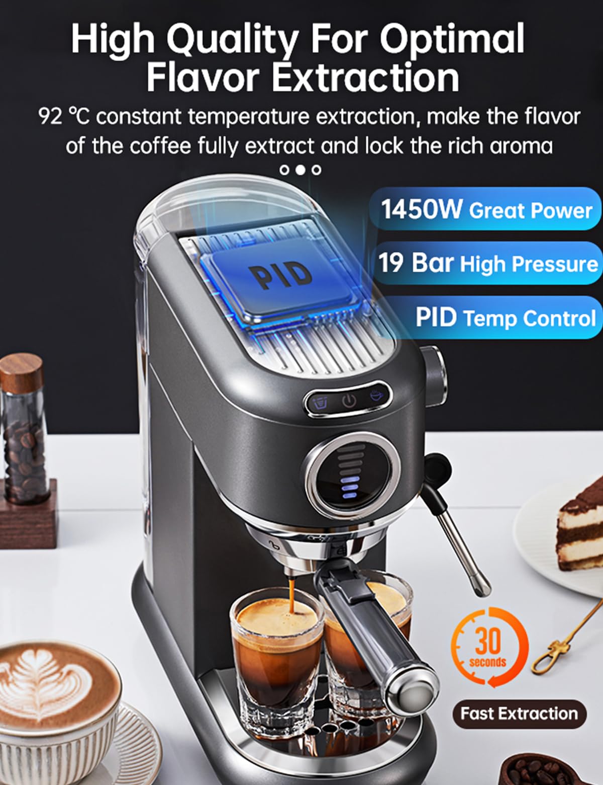CAFELFFE Macchina per caffè espresso con montalatte, macchina per caffè caldo e freddo, per capsule Nes* e DG*, cuscinetti ESE e fondi per caffè, 7 livelli di selezione del quantitativo di caffè