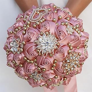 Bridal Wedding Bouquet Round Holding Bouquet Throw Toss Artificial Rose Flower Bunch for Bride Bridesmaid Wedding Quinceanera(Blush Pink, 9.4")