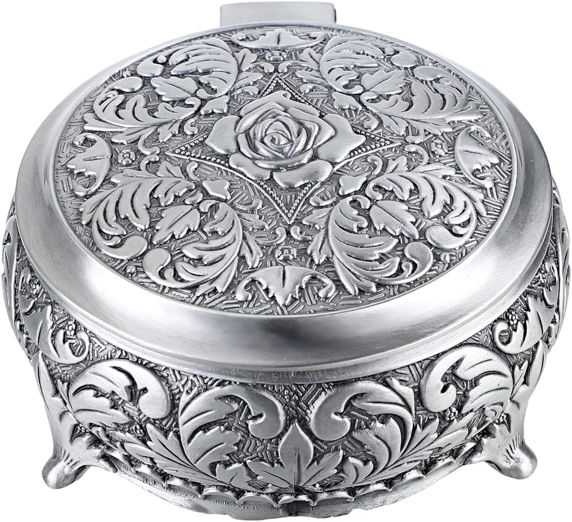 Hipiwe Metal Jewelry Box Vintage Ring Holder Trinket Organizer Small Round Earring Necklace Storage Box Jewelry Display Box Keepsake Box Decorative Jewelry Box Gift for Women