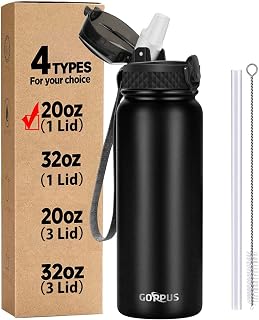 GOPPUS 20oz Insulated Stainless Steel Water Bottle with Straw Lid Reusable Leakproof Water Flask, Keeps Hot and Cold Sports Canteen Water Bottles for Kids Men Women Gym