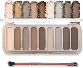 Erinde 9 Colors Eyeshadow Palette w/ 4 Matte + 5 Shimmer, Korean Style Makeup Palette, High Pigmented Warm Nude Soft Beige Brown Smoky Cosmetic Eye Shadows