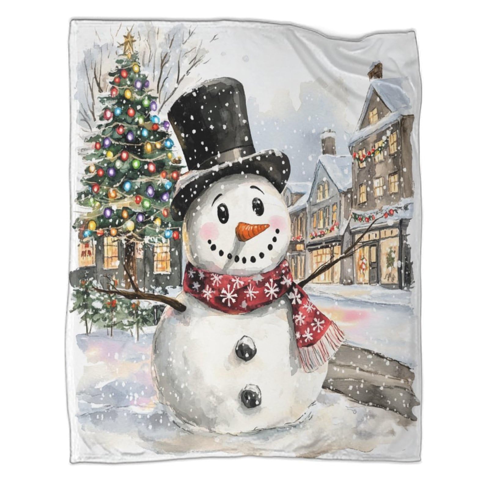 Couverture lit microfibre chaude et thermorégulatrice avec motif bonhomme de neige