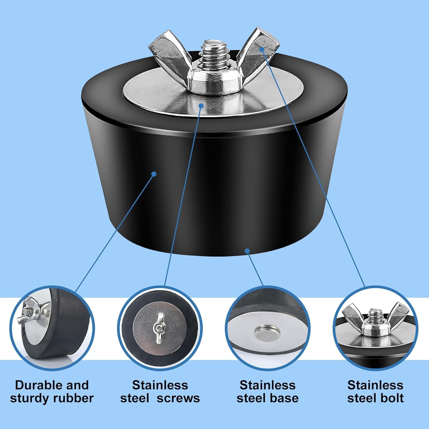 Pool chill Plug Rubber Stopper Plug 2.5 inch with Stainless Steel Screws, Stainless Steel Bolts, Heavy Duty Rubber