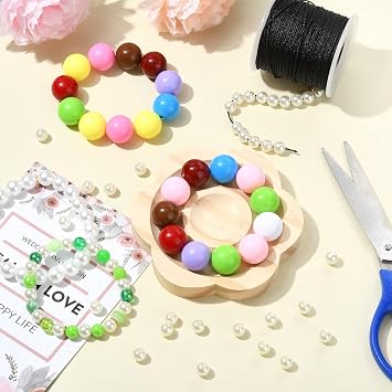 DanLingJewelry 5Pcs Flower Shape Bead Board Wooden Bracelet Design Board Beading Jewelry Organizer Tray Mats for Bracelets Jewellery Making