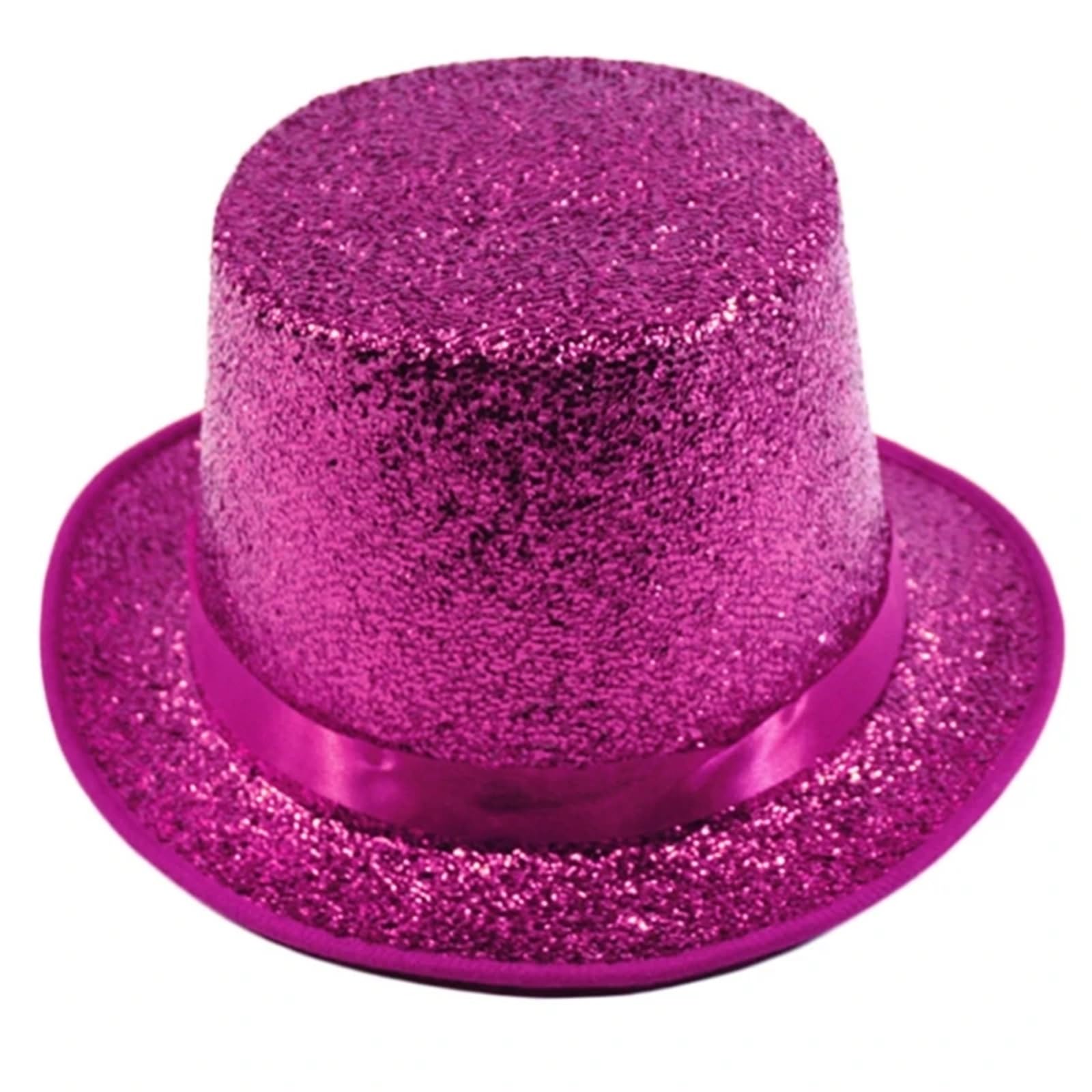 Sombrero De Copa con Purpurina, Sombrero De ala Ancha, Sombrero De Copa De Vacaciones, Disfraz De Mago De ala Corta For Reuniones Al Aire Libre para Fiesta TemáTica O Complemento(Rose Red)