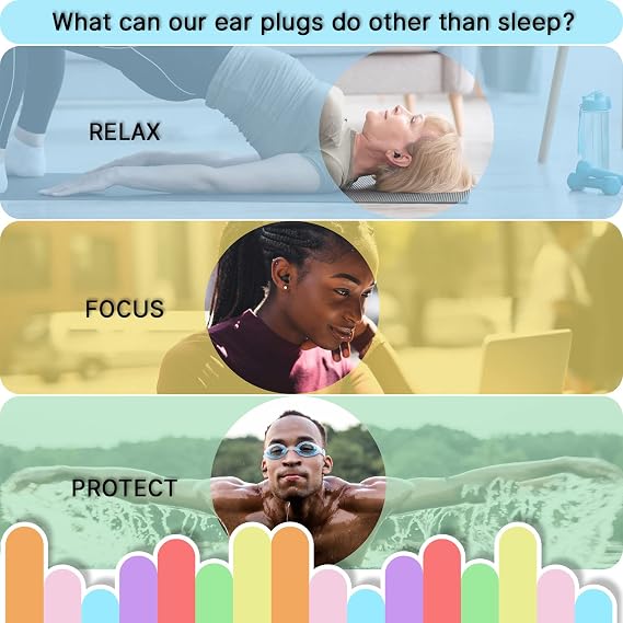 Ear Plugs for Sleep Soft Silicone Reusable, Earplugs for Sleeping Noise Cancelling(4Pairs) Multicoloured