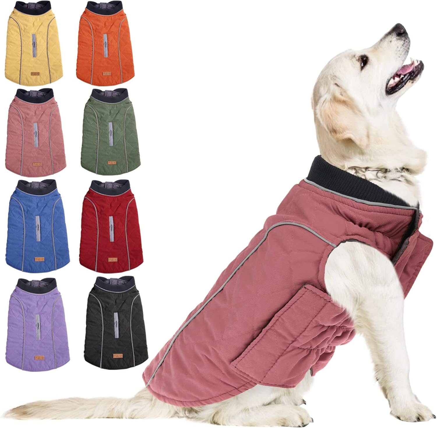 KOESON Windproof Dog Cold Weather Coat, Reflective Pet Winter Thick Warm Outdoor Jacket with Harness Hole, Comfy Cotton Apparel Padded Vest for Small Medium Large Dogs Pink 2XL : Pet Supplies