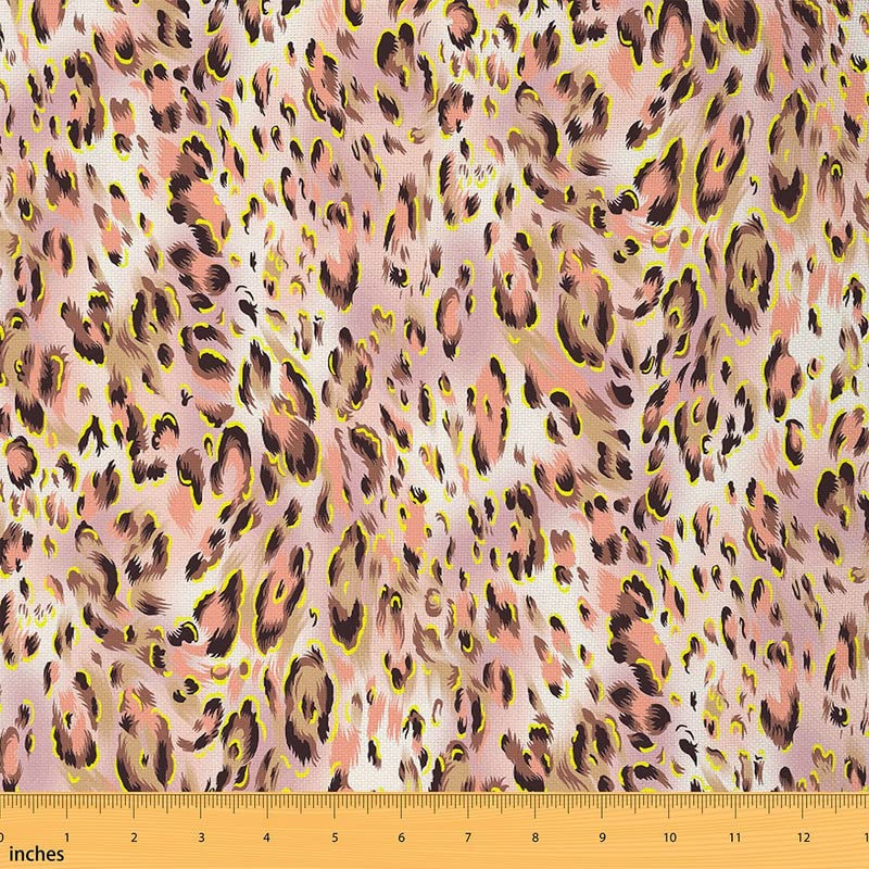 Leopard Print Upholstery Fabric for Chairs Cheetah Fabric by The Yard Safari Animal Natural Theme Decorative Fabric for Upholstery and Home DIY Projects 2 Yards (L184*W150cm) Brown Pink