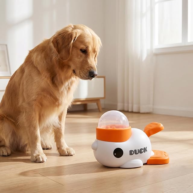 Foto 2 de 7 de Dispensador de Alimentos para Mascotas, Comedero con Forma de Pato con 3 Tamaños de Orificios de Dispensación