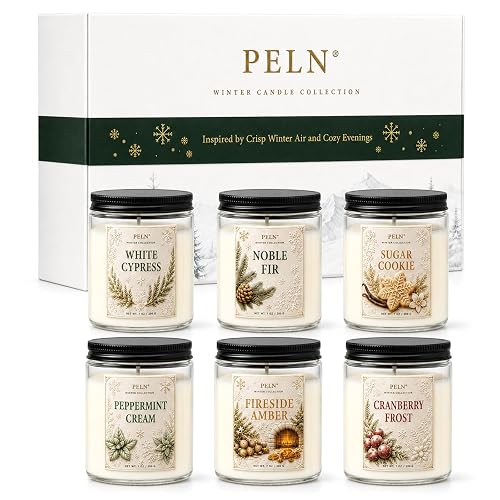 6-Pack Winter Candle Gift Set 7oz Soy Wax, Holiday Christmas