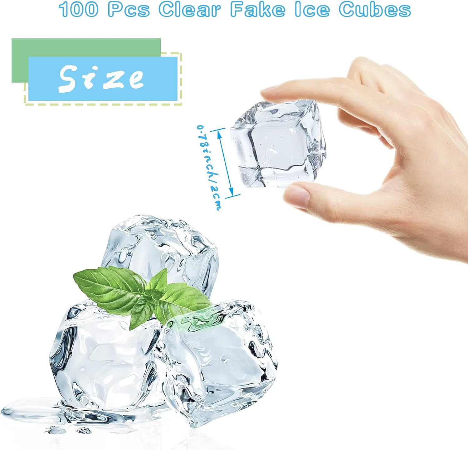 OJYUDD 100 Pcs Clear Fake Ice Cubes,Acrylic Decorative Ice Cubes Display,Reusable Crystal Ice Rocks,Artificial Fake Ice Cubes for Home Decoration Wedding Centerpiece Vase Fillers