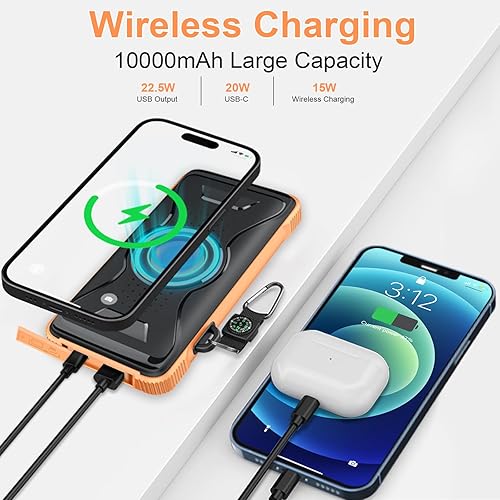 Miniatura 2 de Cargador solar, cargador rápido inalámbrico portátil de 10,000 mAh con USB-C PD de 20 W para teléfonos celulares, batería externa con linterna LED