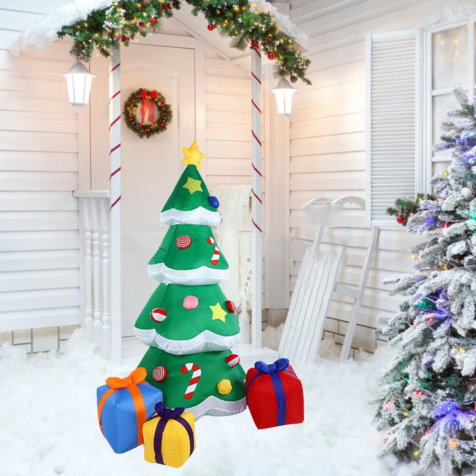 Weihnachtsbaum Aufblasbar mit Licht Gartendekoration Polyester Baum Beleuchtet Ornaments Outdoor für Fest Park Heimdekoration 2.1m