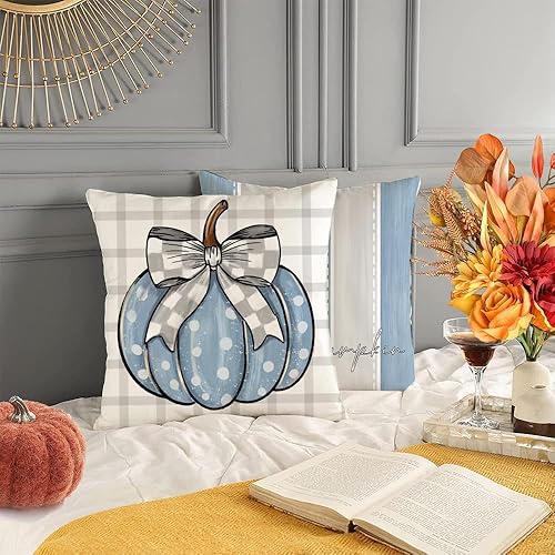 Miniatura 4 de Fundas de almohada de otoño de 18 x 18 pulgadas, juego de 4 almohadas decorativas de otoño de Acción de Gracias, cosecha, agradecimiento, decoración