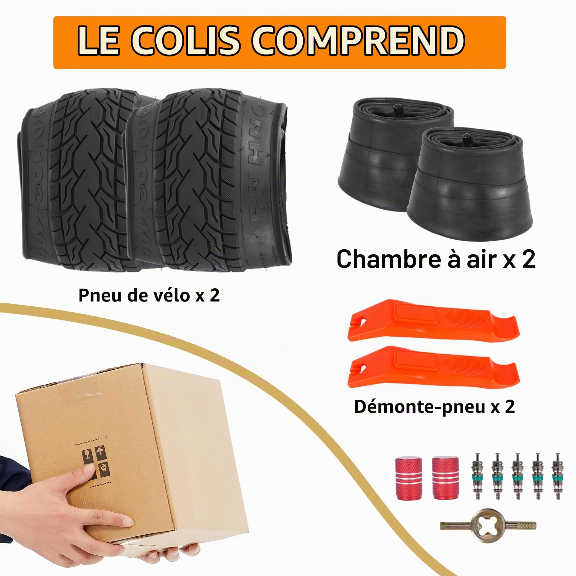 2-Pack 20x4.0 Pneus et Chambres à Air pour VTT, Chambre à Air pour Pneu de Vélo 20 Pouces,Pneus de Vélo de Rechange Pliables avec 2 Leviers de Démontage de Pneu pour Ebike (FR)