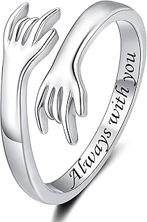 Hug Rings for Women Sterling Silver - White Gold/18K Gold/Rose Gold Plated Couple Hug Ring Hugging Rings for Men Rock Hip Pop Hand Band Rings I Love You Forever Hugging Hand Ring Jewelry for Teen Girls, Cubic Zirconia