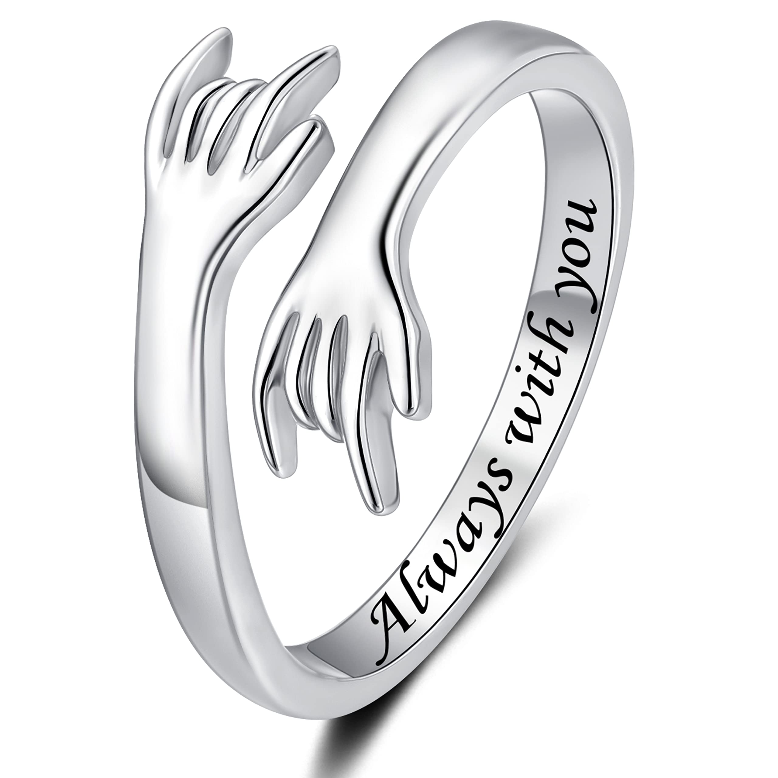 ZOEXUE Sterling Silver Hug Rings For Women & Men – Adjustable 'I Love You' Hand Band Ring Set - View #3