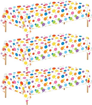 Oudain 3 Pcs Polka Dot Plastic Tablecloth 108 x 54 Inch Colorful Happy Birthday Table Cloth Decorations Rectangular Disposable Waterproof Table Cover for Birthday Party Supplies