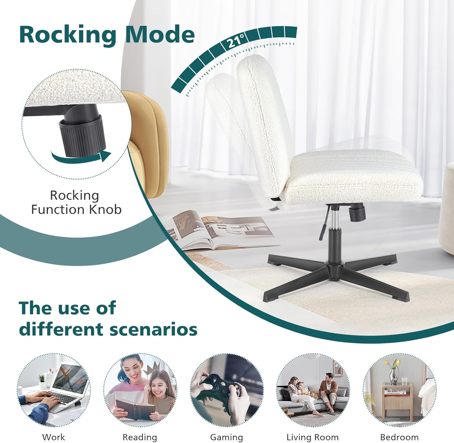 OLIXIS Criss Cross Chairs Legged Armless No Wheels Wide Seat Height Adjustable Swivel Rolling Padded Furry Cute Home Office Desk Seating for Bedroom, Student, Study Room