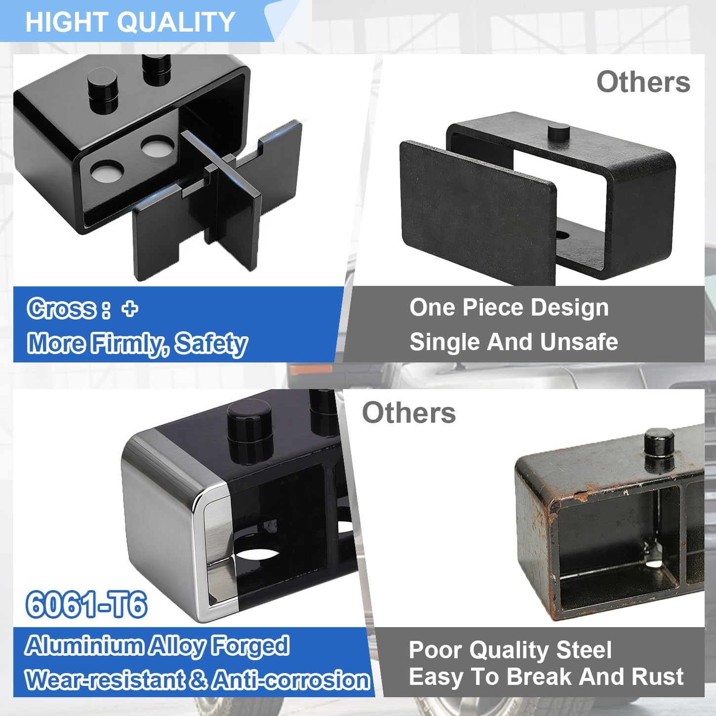 3 Inches Rear Lift Block Kits Compatible with 2004-2022 Ford F-150 2WD 4WD, 3'' Rear Leveling Lift with Extra Long Extended Square U-Bolts Set and Square Leaf Spring Axle Cross Block, 2PCS