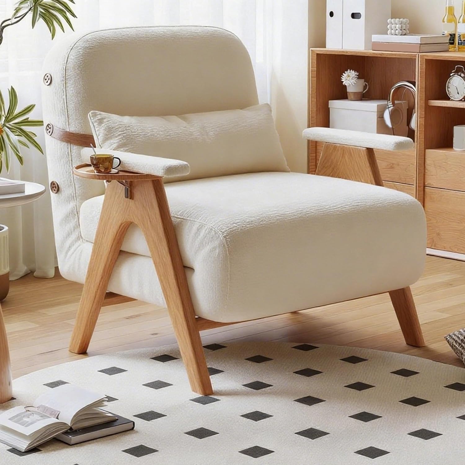 Modern Convertible Sofa Bed - Foldable, Removable Washable Cover, 5-Position Backrest, Space-Saving Single Chair for Living Room, Small Spaces (White)