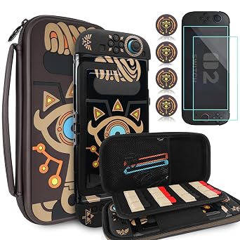 TIKOdirect Carrying Case Accessories Bundle for Switch 2 2025, Portable Travel Case with Protective Cover, Screen Protectors, 4 Thumb Grip caps and Cute Stickers, Black