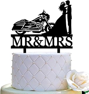 Yuezoloz Street Glide Motorcycle Wedding Cake Topper, Ride with Me Forever Cake Topper, Motorcycle Wedding Topper Couple on Harley Davidson for Wedding/Anniversary/Bridal Shower Party Decor