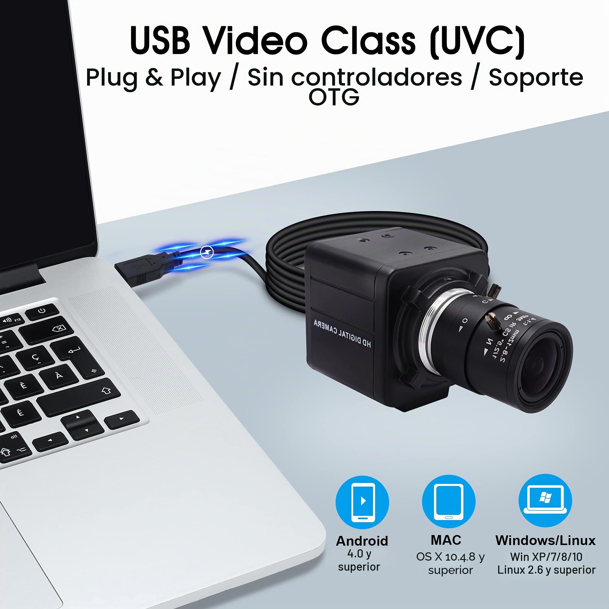 Svpro Webcam 4K Ultra HD – Objetivo varifocal de 2,8 – 12 mm, 3840 x 2160 @ 30 fps, zoom óptico, sensor IMX317, USB UVC Conferencia, Webcam para Mac/Windows/Linux