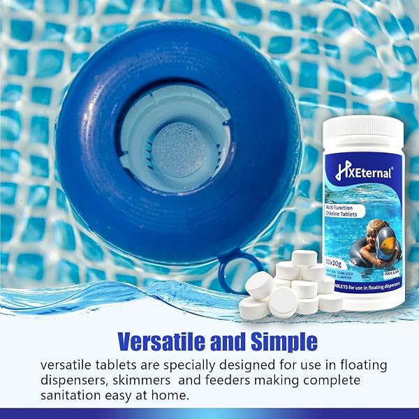 1 kg Multifunctional Chlorine Tablets, Suitable for swimming pool, Hot tub, Spa, 4-in-1 Dispenser Tablets,Pool clean tables, Clarifier for water, Swimming pools chemicals 50 x 20g 1KG - 5
