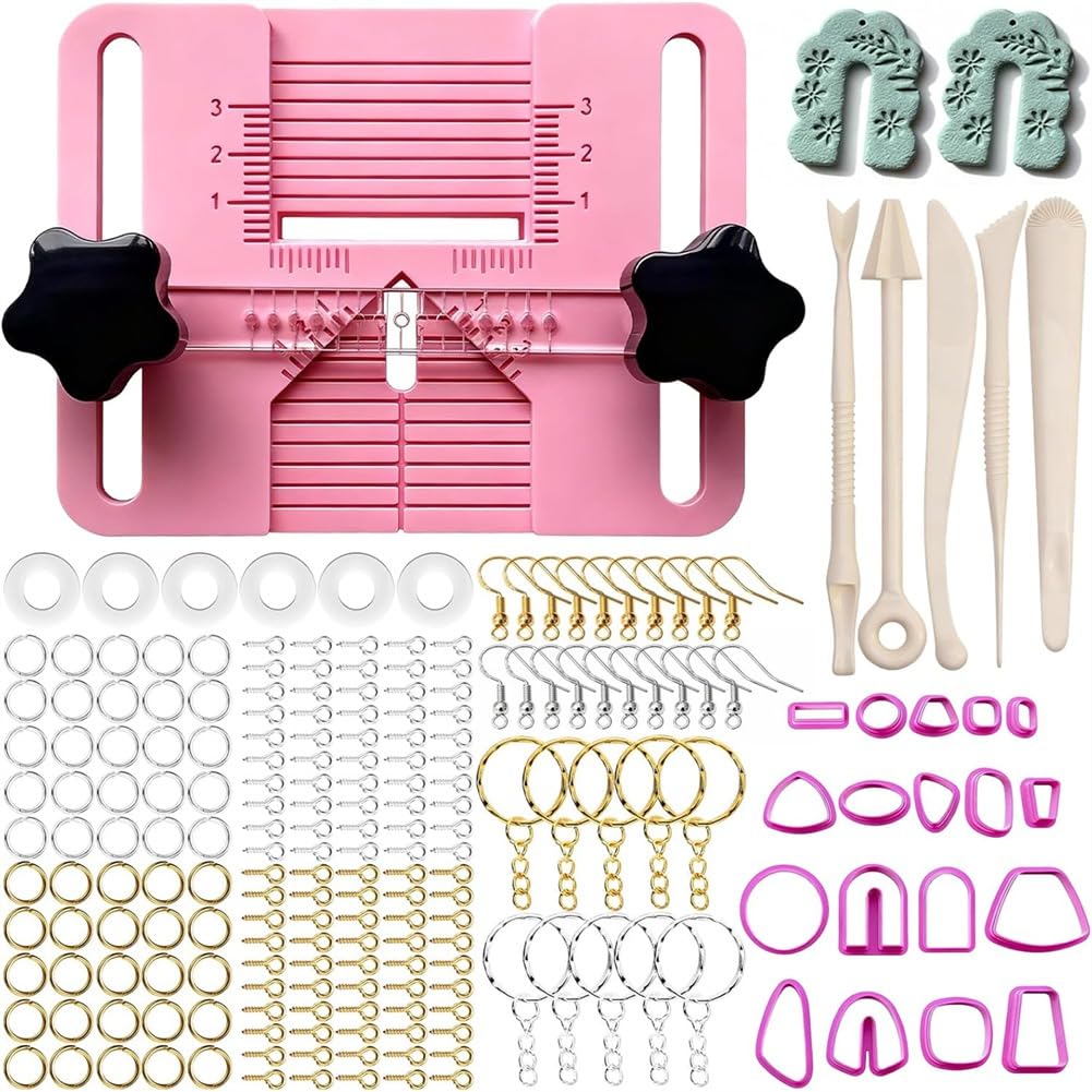 UDSKNV[KSL Earring Hole Drill Guide Kit for Polymer Clay Including Drill Tool, Molds& Studs for Precise Hole Alignment and Easy DIY Jewelry Creation