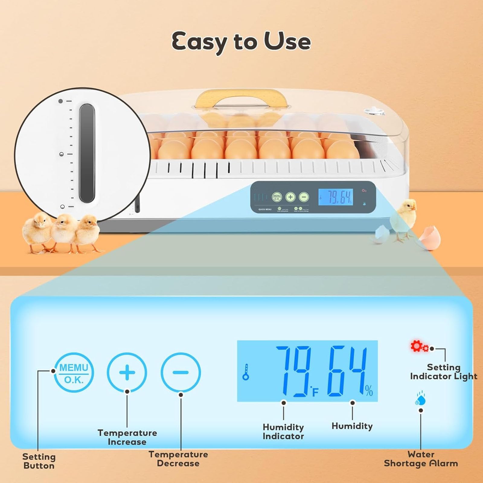Incubadora automática de huevos para 35 huevos con control de temperatura y humedad, función de giro de huevos para incubar pollos, patos, gansos, codornices