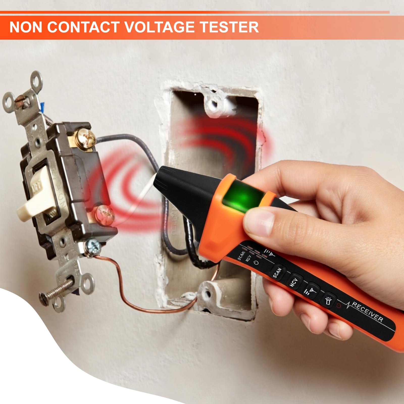 Leitungssucher mit großem LCD-Display, wiederaufladbarer Stromkreissucher mit GFCI-Steckdosentester, elektrischer Leitungssucher mit NCV-Test & Taschenlampe