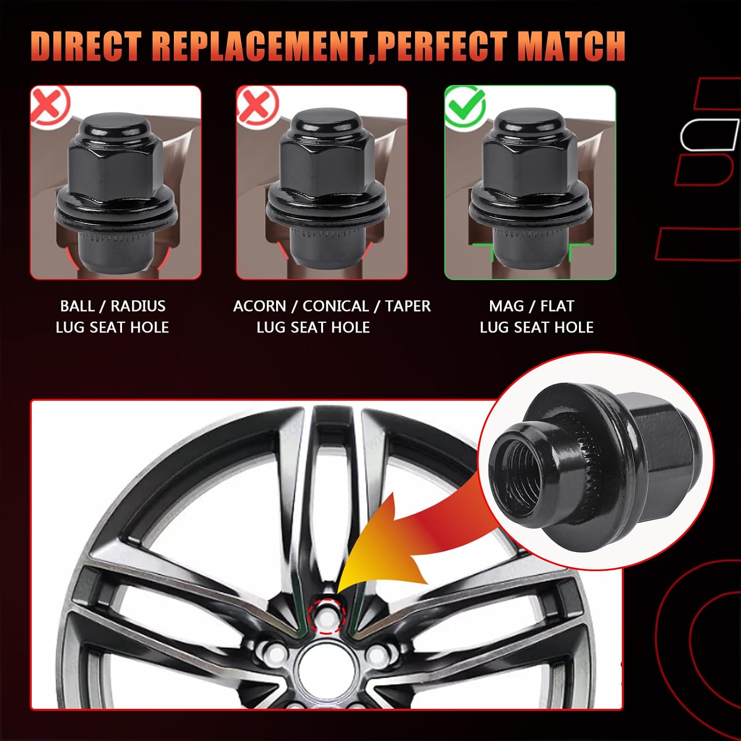 M12x1.5 Wheel Lug Nuts, Black Closed End Mag Seat 12x1.5mm Lug Nuts 13/16" 21mm Hex Compatible with Toyota Lexus Scion Vehicle IS300 Camry Corolla Replace# 611-211 90084-94001 99051.1 (20PCS)