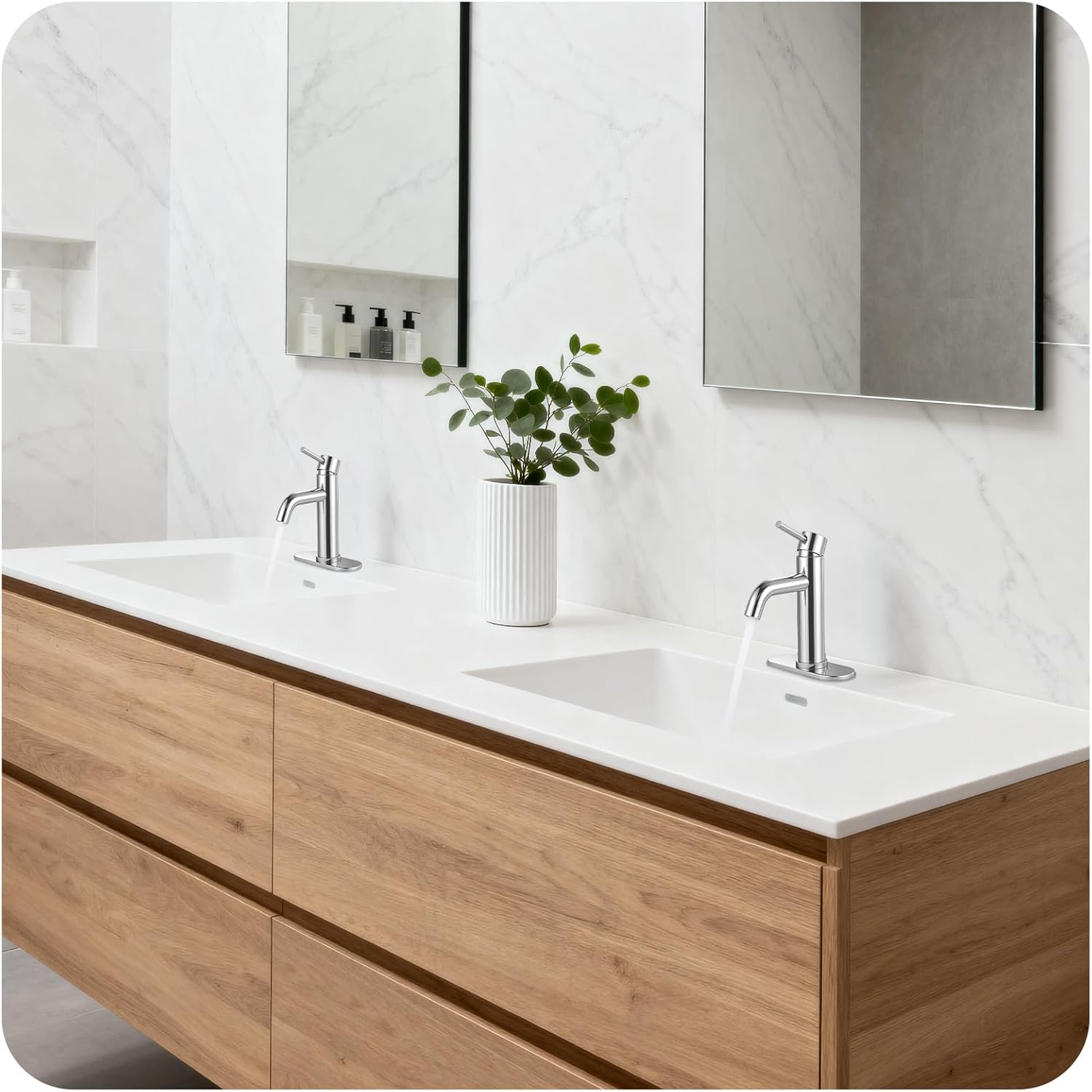 Bathroom Faucets Chrome Bathroom Sink Faucet Modern Single Handle Bathroom Faucet for 1 or 3 Hole Mxier Tap Washbasin Faucet with Deck, Pop-up Drain and Supply Hoses