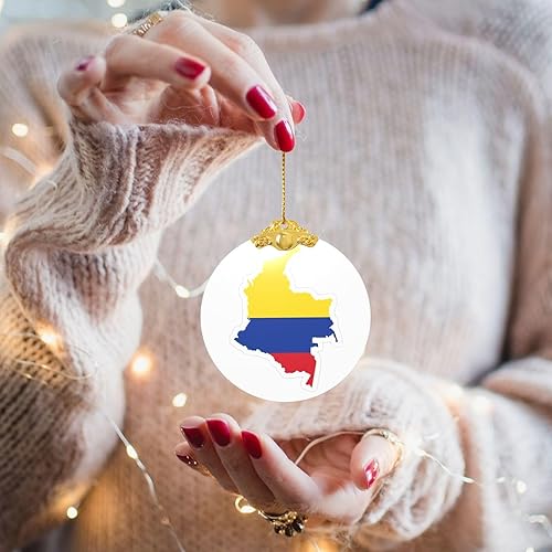 Miniatura 5 de Colgante redondo de cristal con diseño de mapa de bandera de Colombia con detalles dorados y plateados para colgar la decoración del árbol