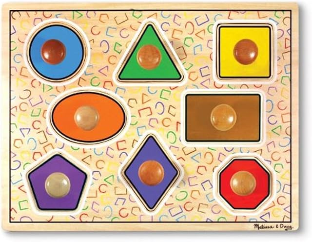 Melissa & Doug Geometric Shapes Peg Puzzle | Puzzles Wooden Toy | Age 12m+ | Gift for Boy or Girl