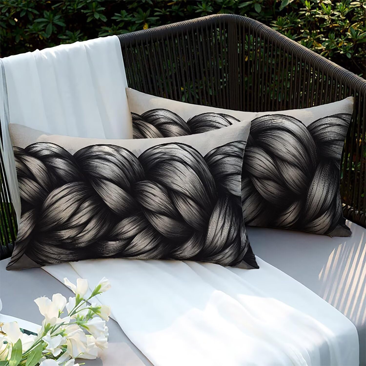 Housses de coussins imperméables 70x40cm lot de 2 anti-tache pour canapé noir